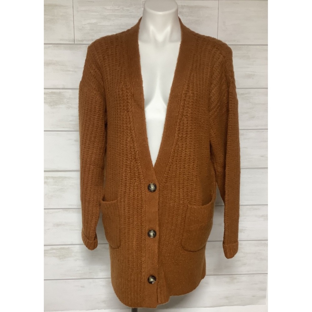 NWT Anthropologie Cardigan Long Sweater Size M Chunky Knit 3 Button Fall colored